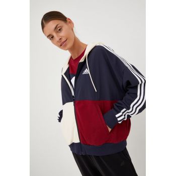 adidas hanorac de bumbac femei, culoarea albastru marin, cu glugă, modelator