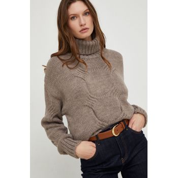 Answear Lab pulover din amestec de lana femei, culoarea maro, călduros, cu guler