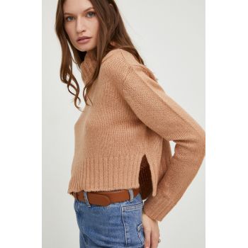 Answear Lab pulover femei, culoarea maro, călduros, cu guler