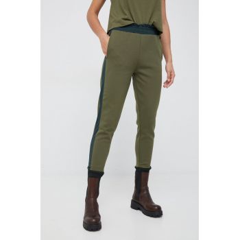 Sisley pantaloni femei, culoarea verde, drept, high waist