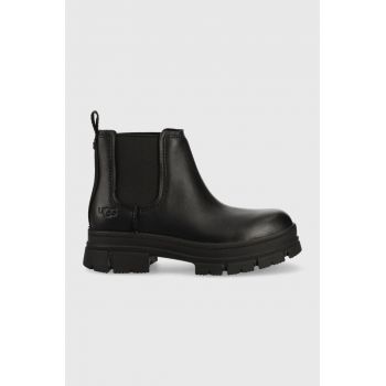 UGG ghete chelsea de piele W Ashton Chelsea femei, culoarea negru, cu platforma 1133894.BLK-BLK