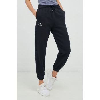 Under Armour pantaloni de trening femei, culoarea negru, neted