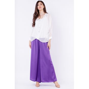 Bluza tip camasa, cu fald, din matase naturala alba, cu dublura