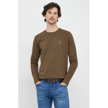 BOSS longsleeve din bumbac Boss Casual , culoarea verde, cu imprimeu