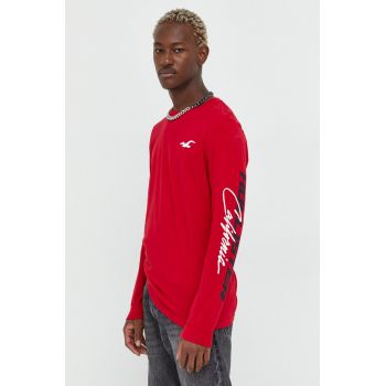 Hollister Co. longsleeve din bumbac culoarea alb, cu imprimeu