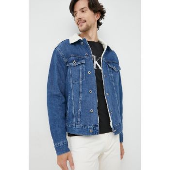 Pepe Jeans geaca jeans barbati, culoarea albastru marin, de tranzitie ieftina