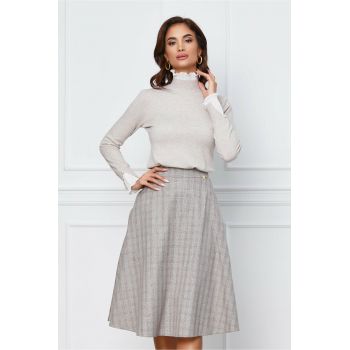 Fusta Dy Fashion maro cu carouri clos cu buzunare