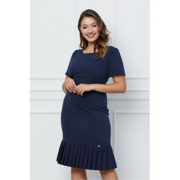 Rochie Sorina bleumarin cu volan plisat la baza