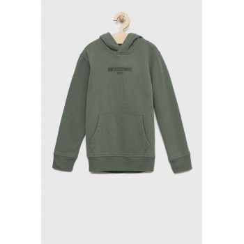 Abercrombie & Fitch bluza copii culoarea verde, cu glugă, cu imprimeu de firma original