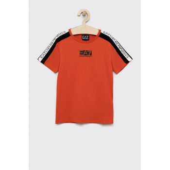 EA7 Emporio Armani tricou de bumbac pentru copii culoarea portocaliu, neted
