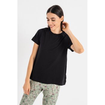 Tricou de pijama cu decolteu la baza gatului si maneci raglan