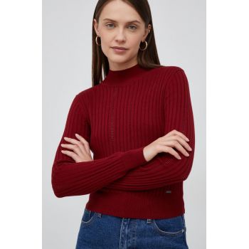 Pepe Jeans pulover femei, culoarea bordo, light, cu turtleneck