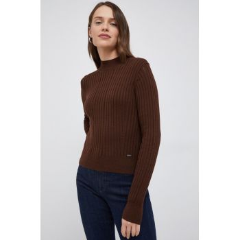 Pepe Jeans pulover femei, culoarea maro, light, cu turtleneck de firma original