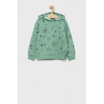 United Colors of Benetton hanorac de bumbac pentru copii culoarea turcoaz, cu glugă, cu imprimeu