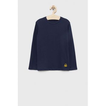 United Colors of Benetton longsleeve din bumbac pentru copii culoarea albastru marin, neted