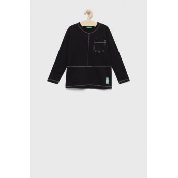 United Colors of Benetton longsleeve din bumbac pentru copii culoarea negru, neted