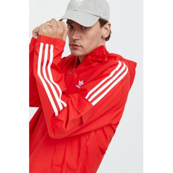 adidas Originals geaca barbati, culoarea rosu, de tranzitie ieftina