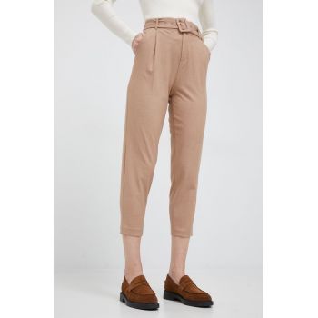 United Colors of Benetton pantaloni femei, culoarea bej, drept, high waist