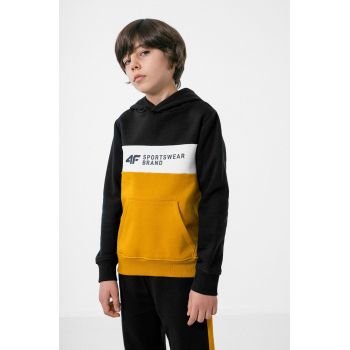 4F bluza copii culoarea portocaliu, cu glugă, cu imprimeu