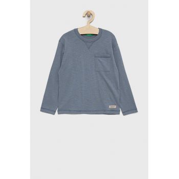 United Colors of Benetton longsleeve din bumbac pentru copii culoarea gri, neted