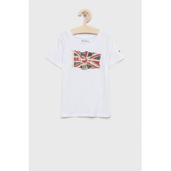 Pepe Jeans tricou de bumbac pentru copii culoarea alb, cu imprimeu