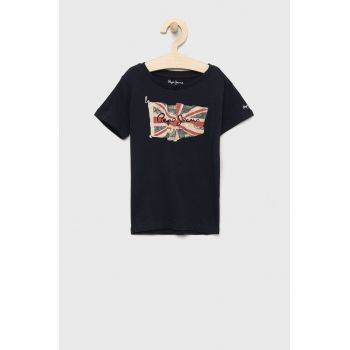 Pepe Jeans tricou de bumbac pentru copii culoarea albastru marin, cu imprimeu