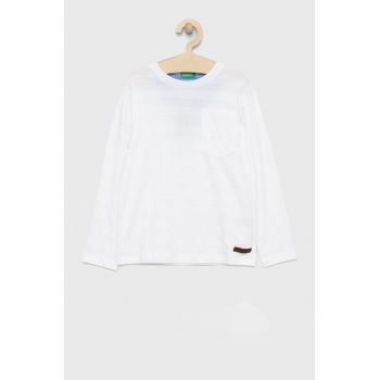 United Colors of Benetton longsleeve din bumbac pentru copii culoarea alb, neted