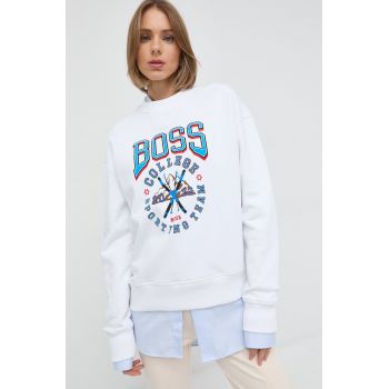 BOSS bluza femei, culoarea alb, cu imprimeu de firma original