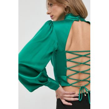 Elisabetta Franchi bluza de matase femei, culoarea verde, neted