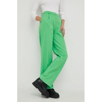 Samsoe Samsoe pantaloni femei, culoarea verde, lat, high waist