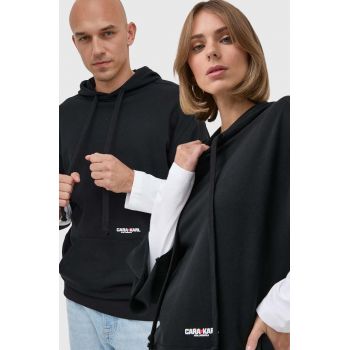 Karl Lagerfeld bluza Karl Lagerfeld X Cara Delevingne unisex, culoarea negru, cu glugă, cu imprimeu