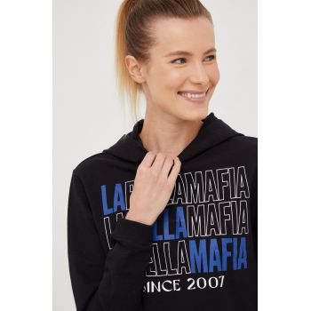 LaBellaMafia bluza femei, culoarea negru, cu glugă, cu imprimeu ieftin