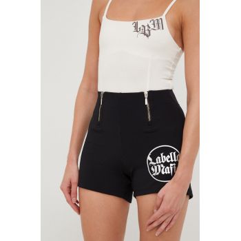 LaBellaMafia pantaloni scurti femei, culoarea negru, cu imprimeu, high waist