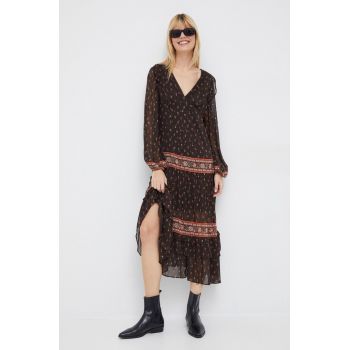 Pepe Jeans rochie culoarea maro, midi, evazati