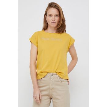 Pepe Jeans tricou din bumbac culoarea galben