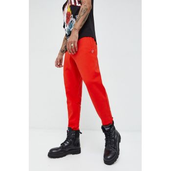 Superdry pantaloni de trening din bumbac barbati, culoarea rosu, neted