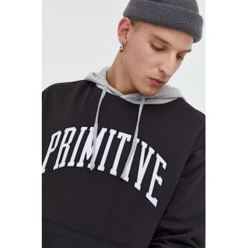 Primitive bluza barbati, culoarea negru, cu glugă, cu imprimeu