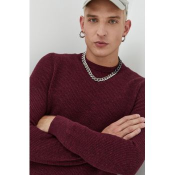 Superdry pulover de bumbac barbati, culoarea bordo, ieftin