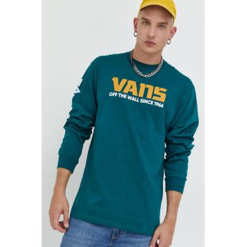 Vans longsleeve din bumbac culoarea verde, cu imprimeu