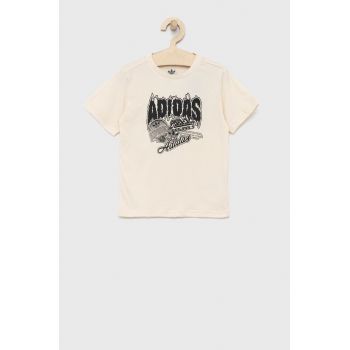 adidas Originals tricou de bumbac pentru copii culoarea bej, cu imprimeu