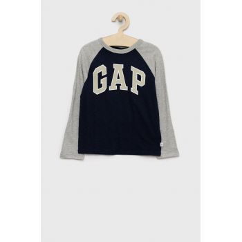 GAP longsleeve din bumbac pentru copii culoarea albastru marin, cu imprimeu