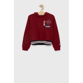 Pepe Jeans bluza copii culoarea bordo, cu glugă, cu imprimeu