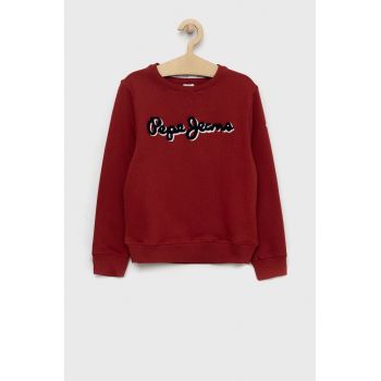 Pepe Jeans hanorac de bumbac pentru copii culoarea bordo, cu imprimeu