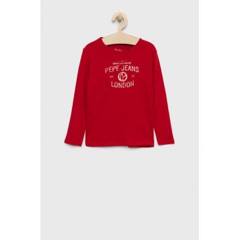 Pepe Jeans longsleeve din bumbac pentru copii culoarea rosu, cu imprimeu