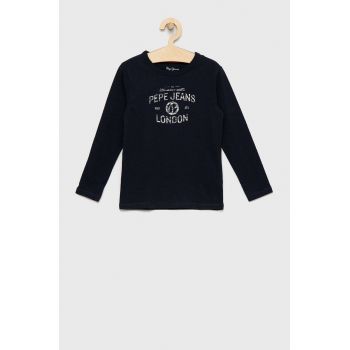 Pepe Jeans longsleeve din bumbac pentru copii Raven culoarea albastru marin, cu imprimeu