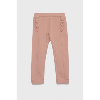 United Colors of Benetton pantaloni de trening pentru copii culoarea roz, neted ieftini
