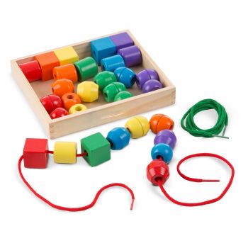 Joc de snuruit formele Curcubeu, din lemn - Rainbow Lacing Beads