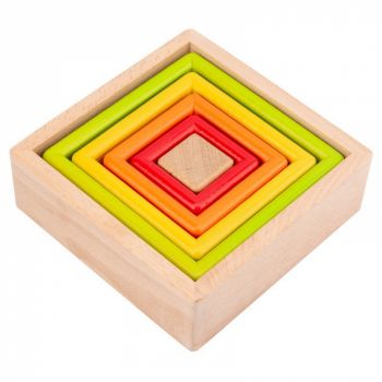 Joc de tip Montessori cu Forme Patrat de stivuire din lemn Curcubeu