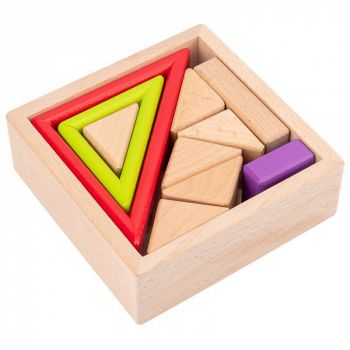 Joc de tip Montessori cu Forme Triunghi de stivuire din lemn Curcubeu