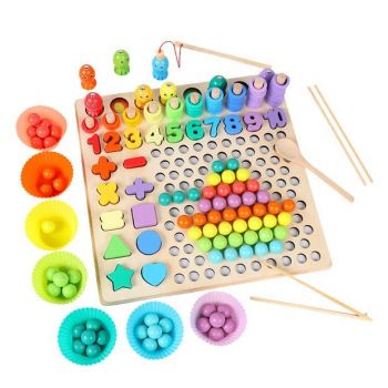 Joc Montessori 5 in 1 Logarithmic Plate Beads, din lemn